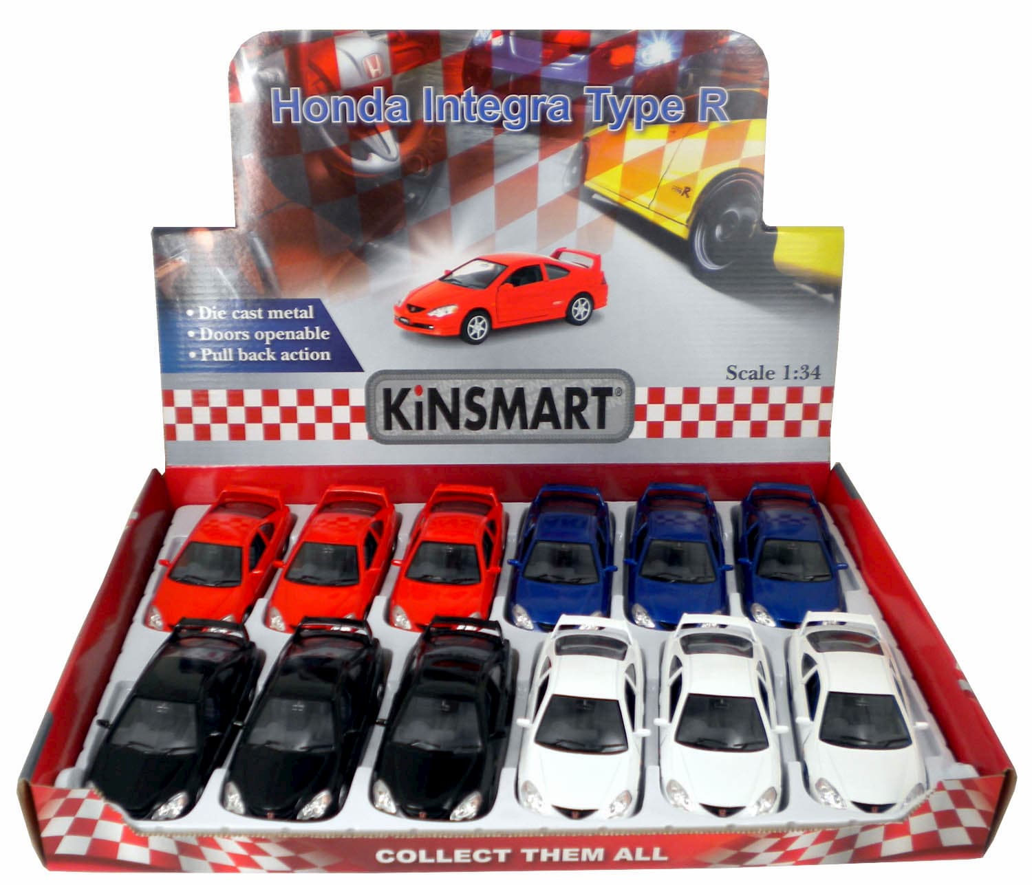 Металлическая машинка Kinsmart 1:34 «Honda Integra Type R» KT5053D, инерционная / Красный