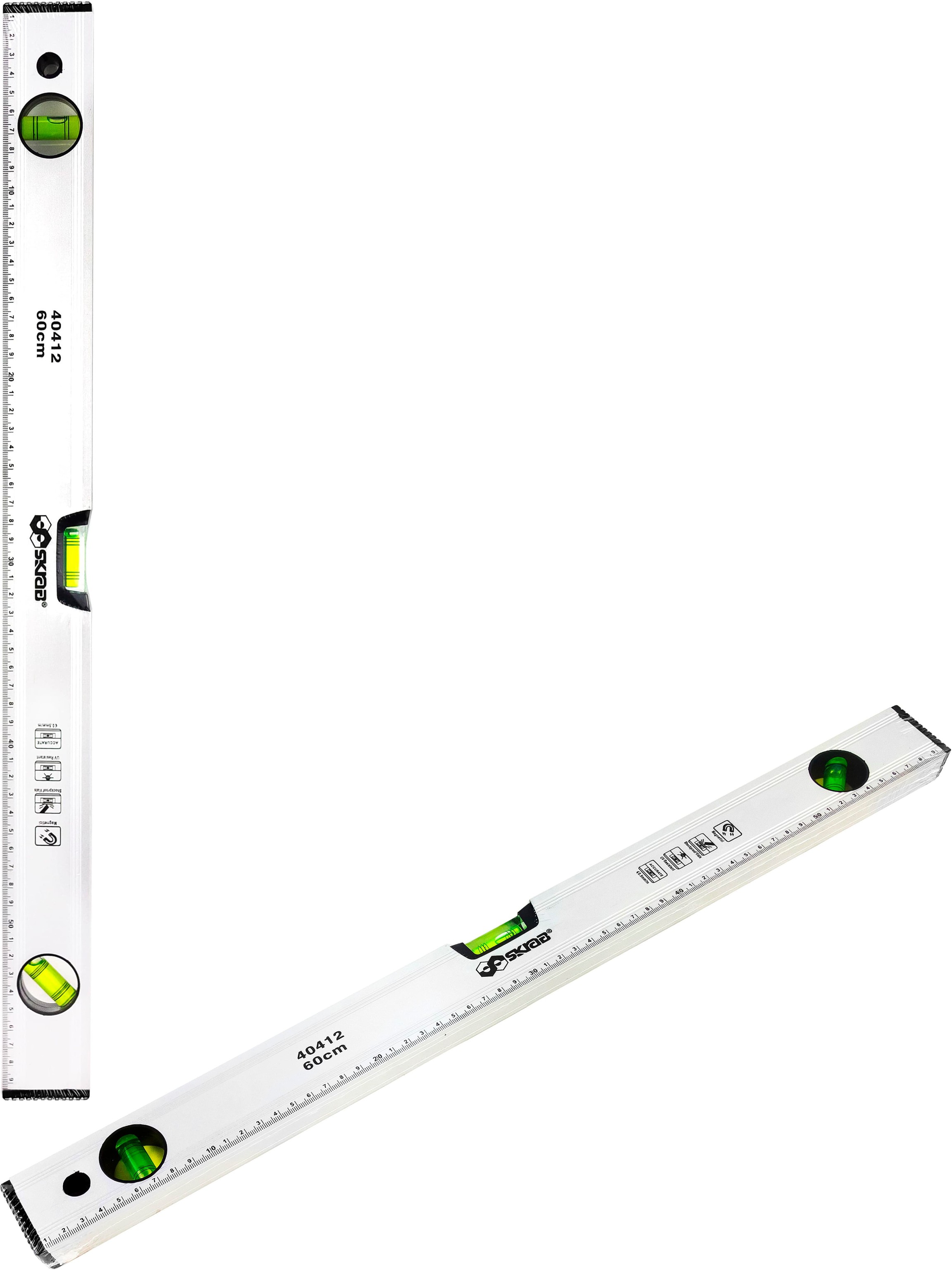 Уровень Skrab 40412 магнитный облегченный 3-х глазка / 60 см.