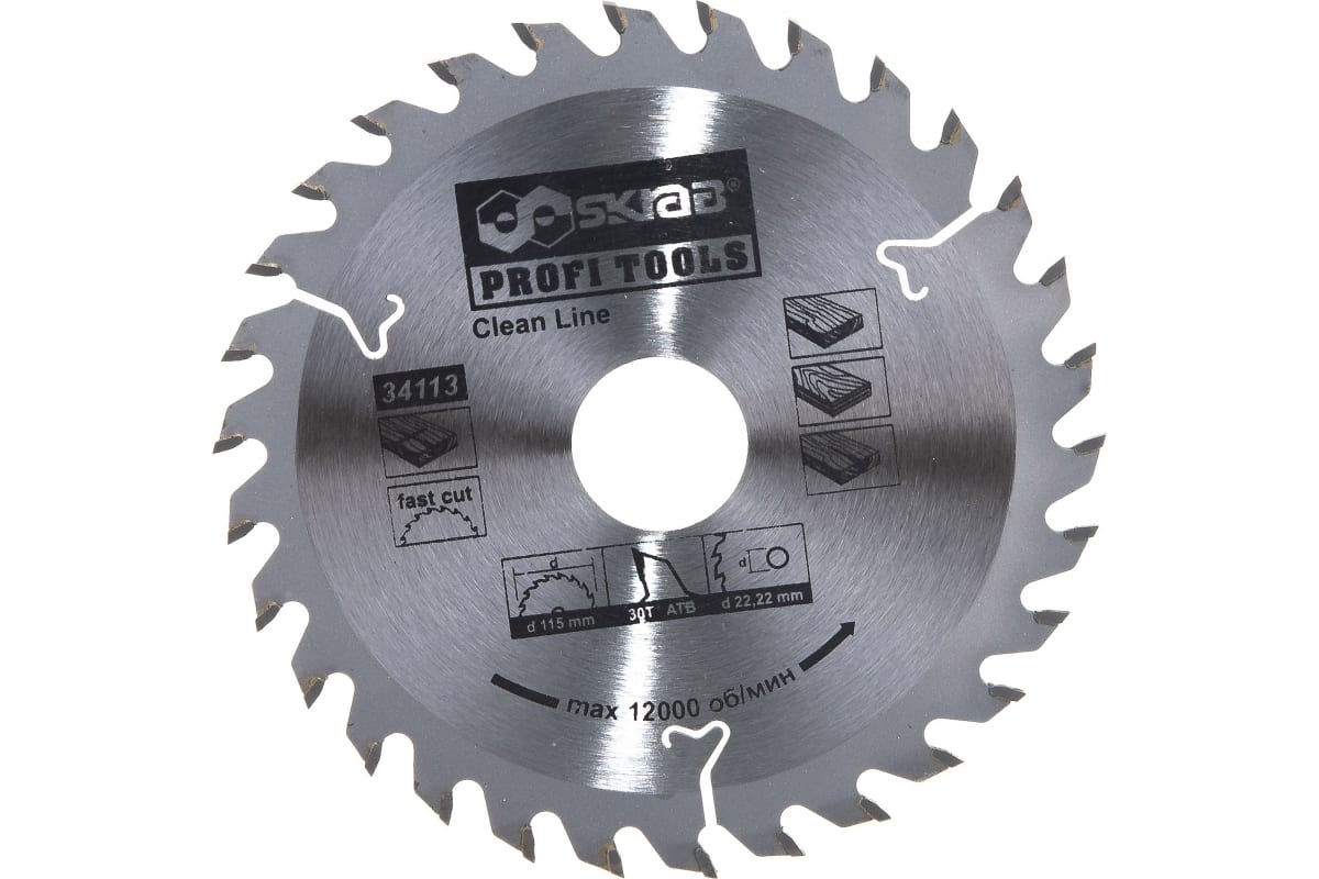 Диск пильный Skrab 34113 по дереву 115 х 22,22 х 2,1 мм.