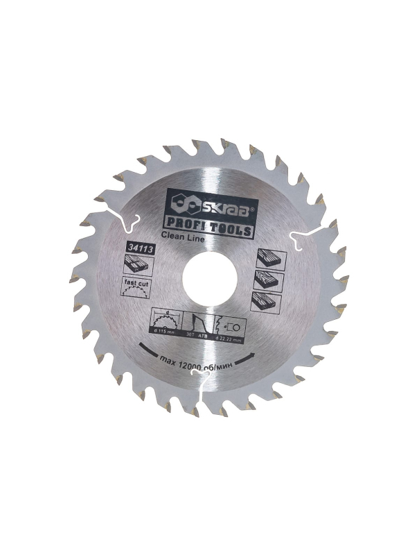 Диск пильный Skrab 34113 по дереву 115 х 22,22 х 2,1 мм.