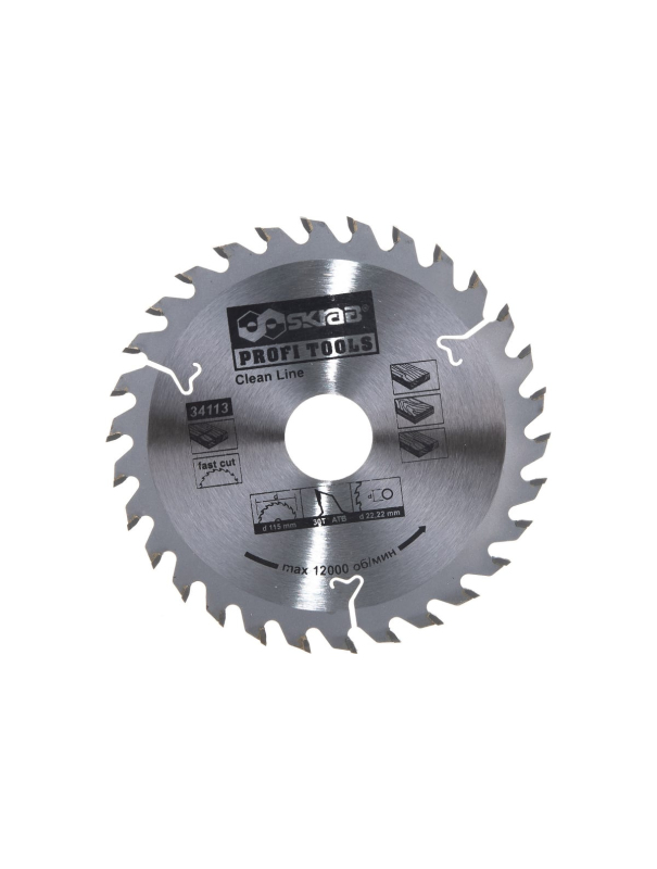 Диск пильный Skrab 34113 по дереву 115 х 22,22 х 2,1 мм.