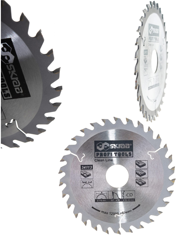 Диск пильный Skrab 34113 по дереву 115 х 22,22 х 2,1 мм.