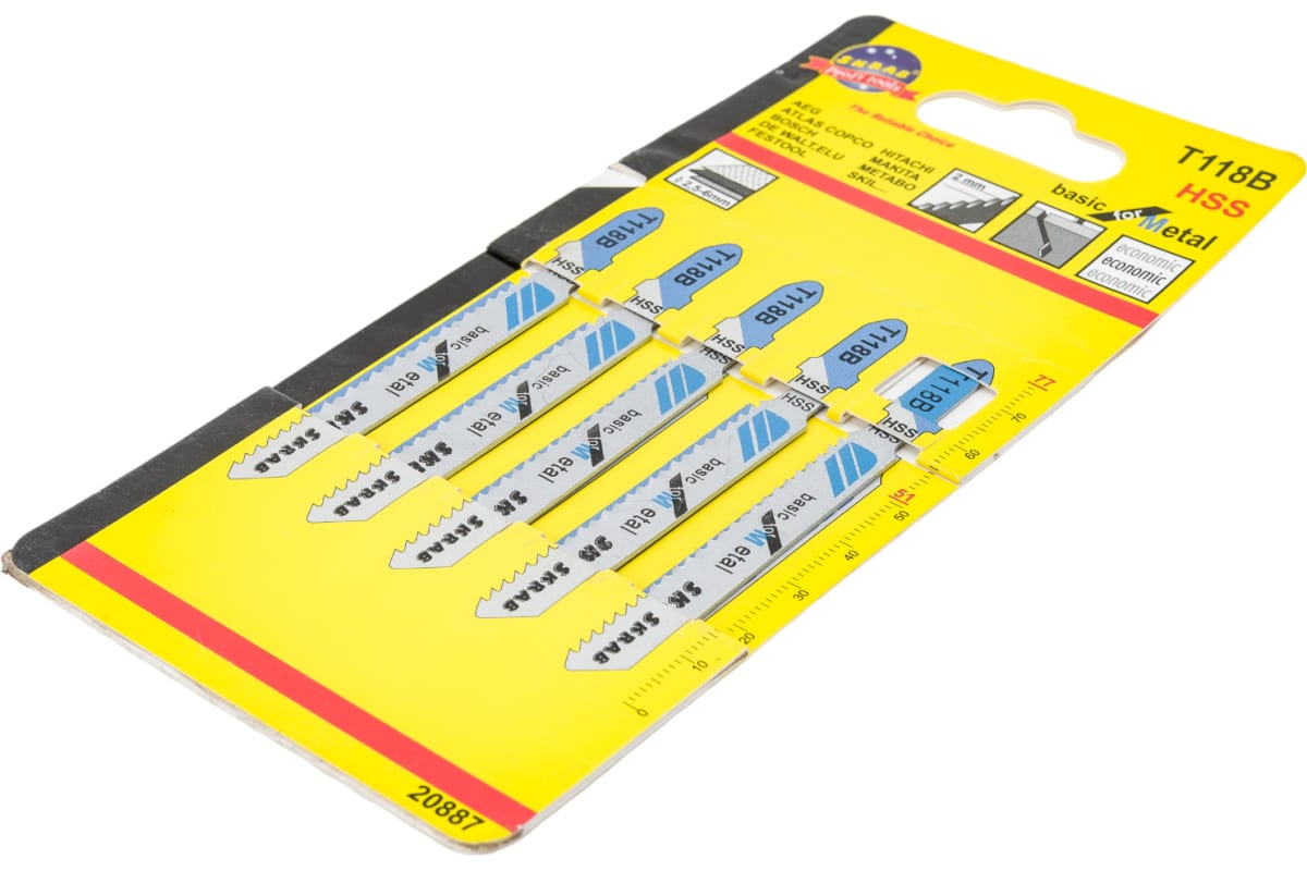 Набор полотен Skrab 20887 для лобзика по металлу 77 мм. / 5 шт.