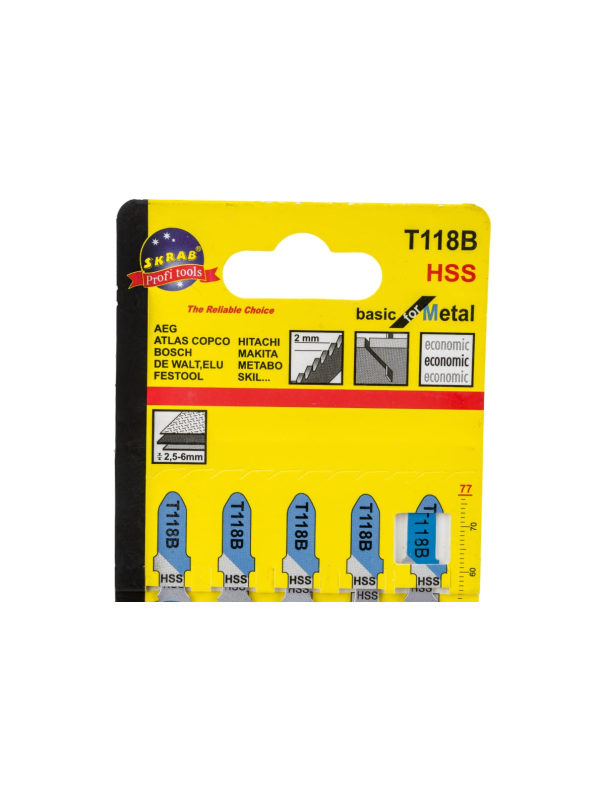 Набор полотен Skrab 20887 для лобзика по металлу 77 мм. / 5 шт.