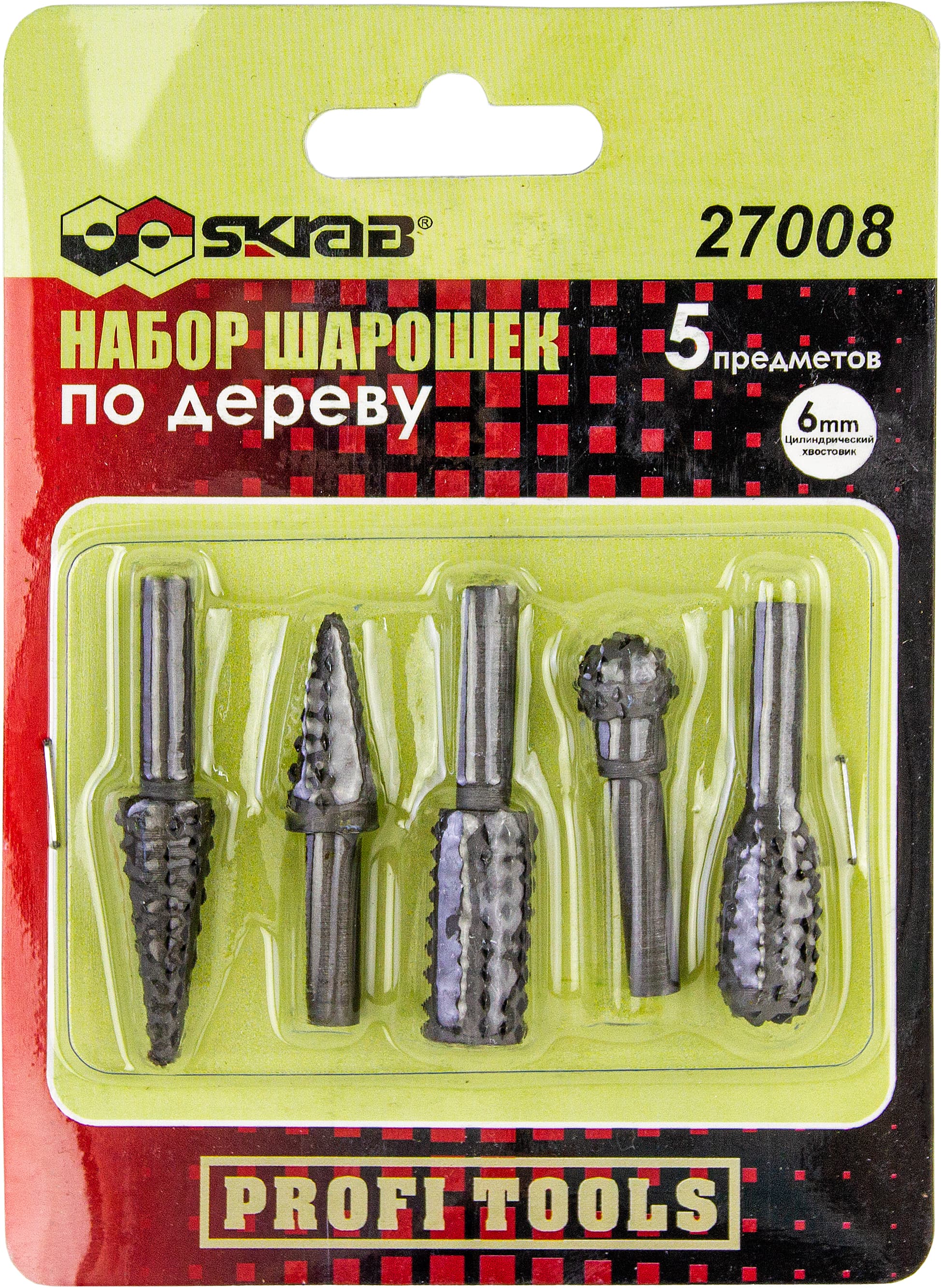Набор шарошек по дереву Skrab 27008 цилиндрический хвостовик - 6 мм. / 5 предметов