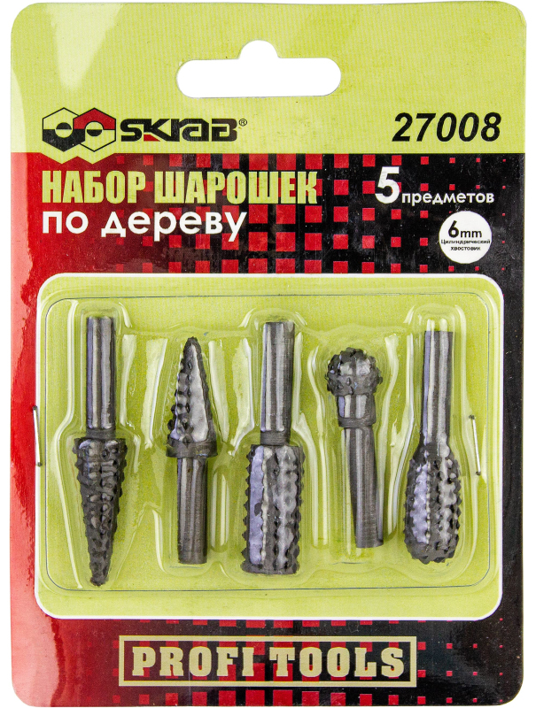 Набор шарошек по дереву Skrab 27008 цилиндрический хвостовик - 6 мм. / 5 предметов