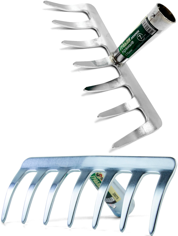 Грабли прямые мини Skrab 28075, 7 зубов, нержавеющая сталь, без рукоятки