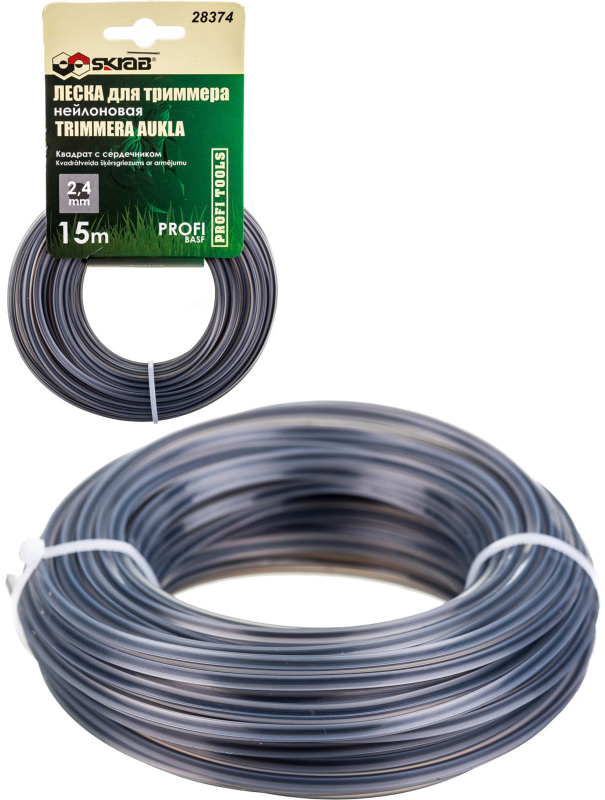 Леска для триммера Skrab 28374 нейлоновая, 2,4 мм. х 15 м.