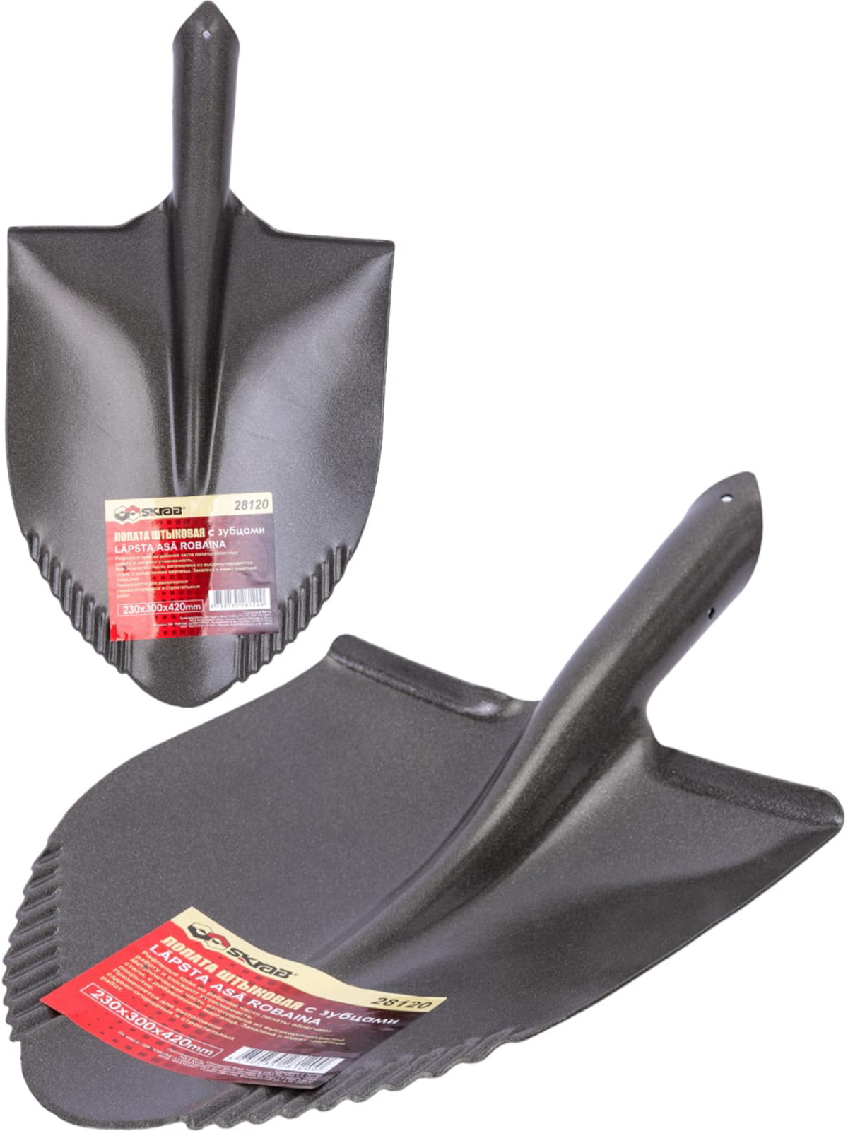 Лопата штыковая Skrab 28120 с зубцами без черенка, 230 х 300 х 420 мм.