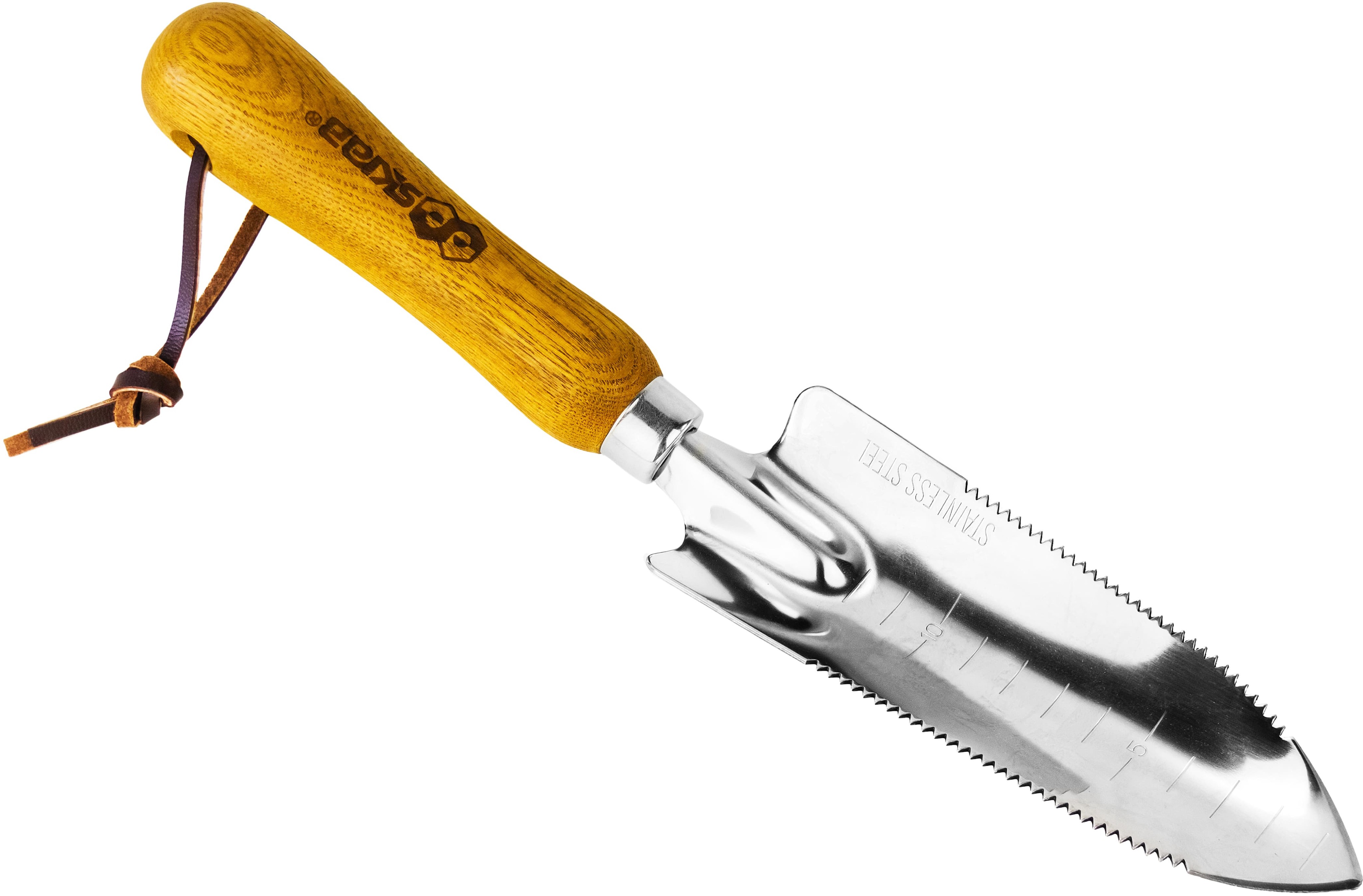 Совок посадочный Skrab 28399 с зубьями узкий, нержавеющая сталь / 300 мм.