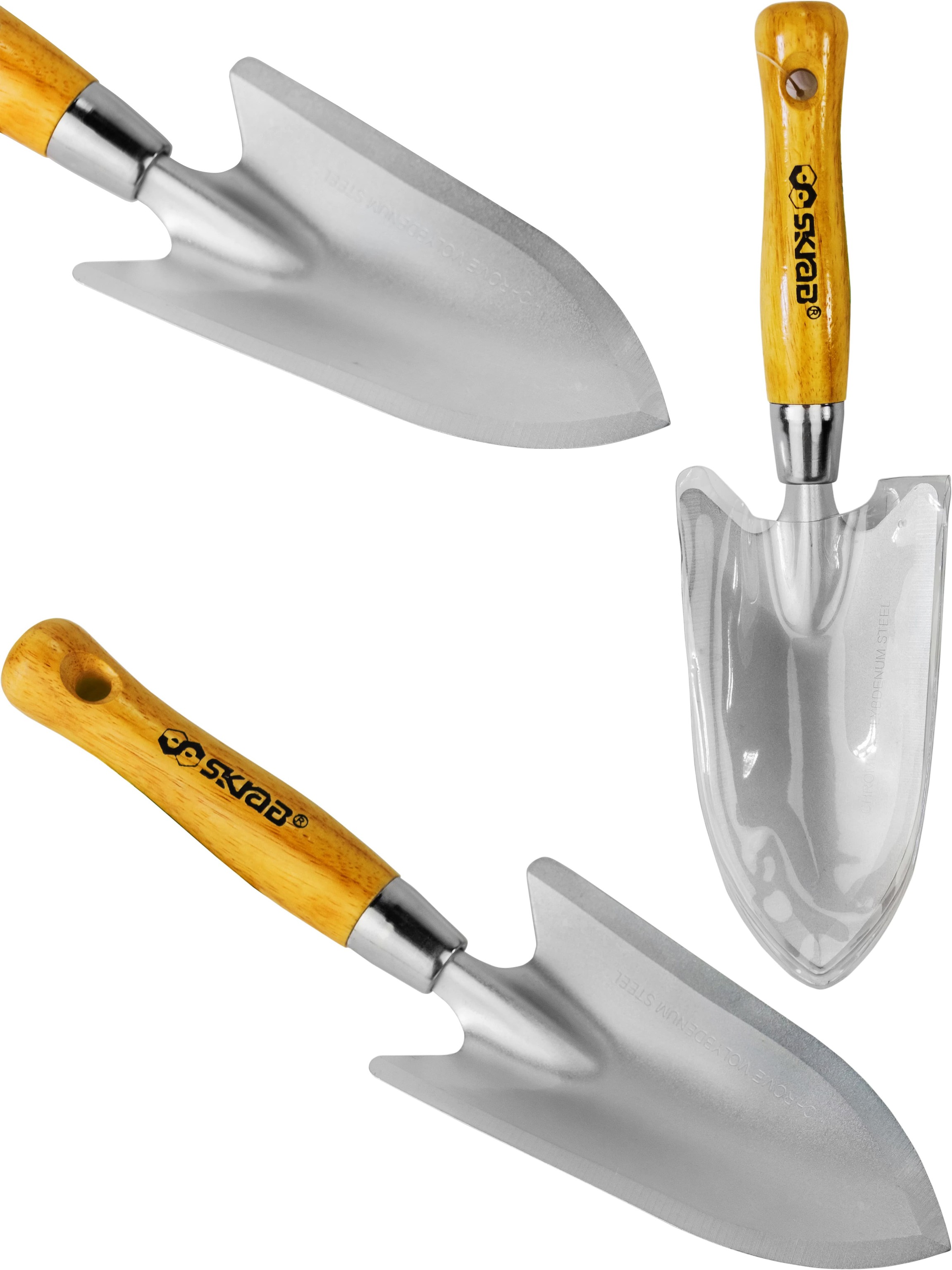 Совок посадочный Skrab 28081 широкий, с деревянной ручкой / 295 мм.