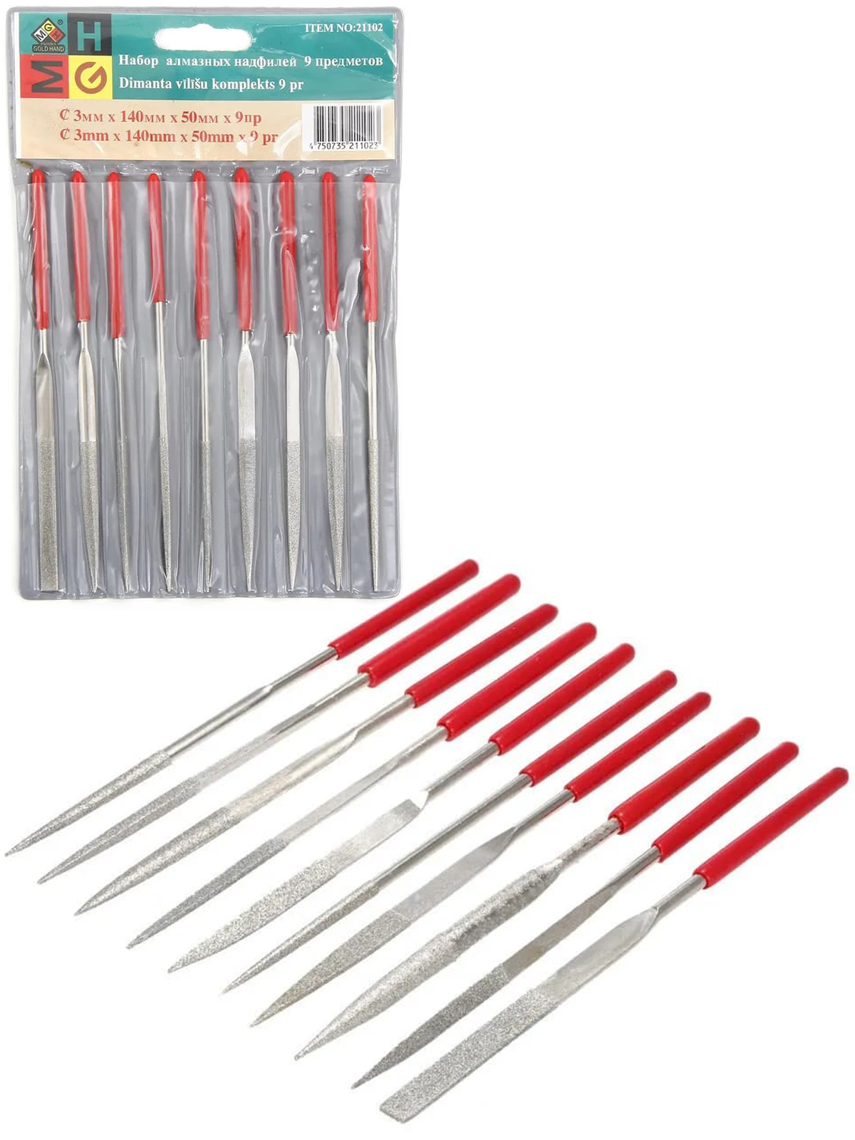 Набор алмазных надфилей Skrab 21102, 3 х 140 х 50 мм. / 9 предметов