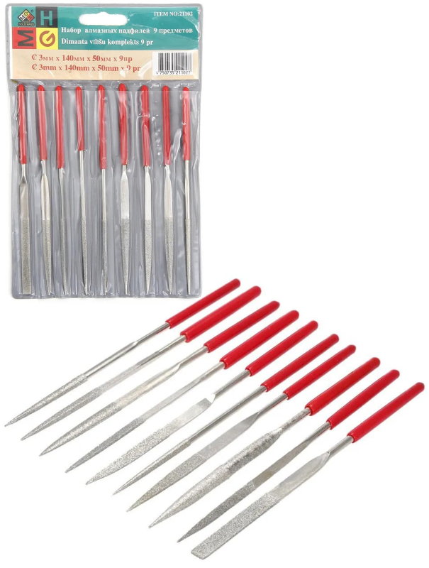 Набор алмазных надфилей Skrab 21102, 3 х 140 х 50 мм. / 9 предметов