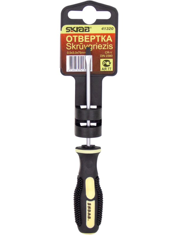 Отвертка плоская шлицевая SL 3.0х75 мм. Skrab 41320 / Черная