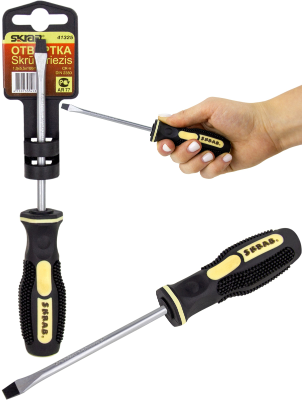 Отвертка плоская шлицевая SL 5.5х100 мм. Skrab 41325 / Черная