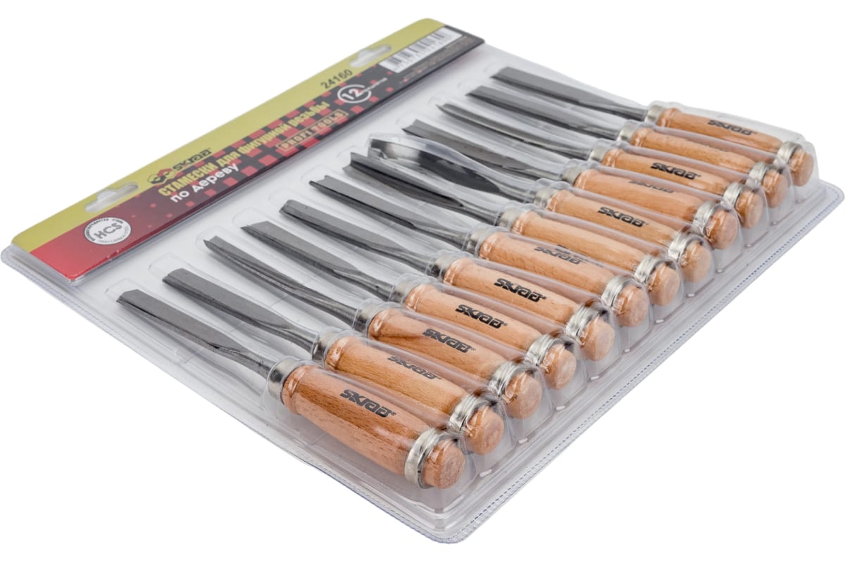 Стамески для фигурной резьбы Skrab 24160 по дереву, HCS / 12 предметов