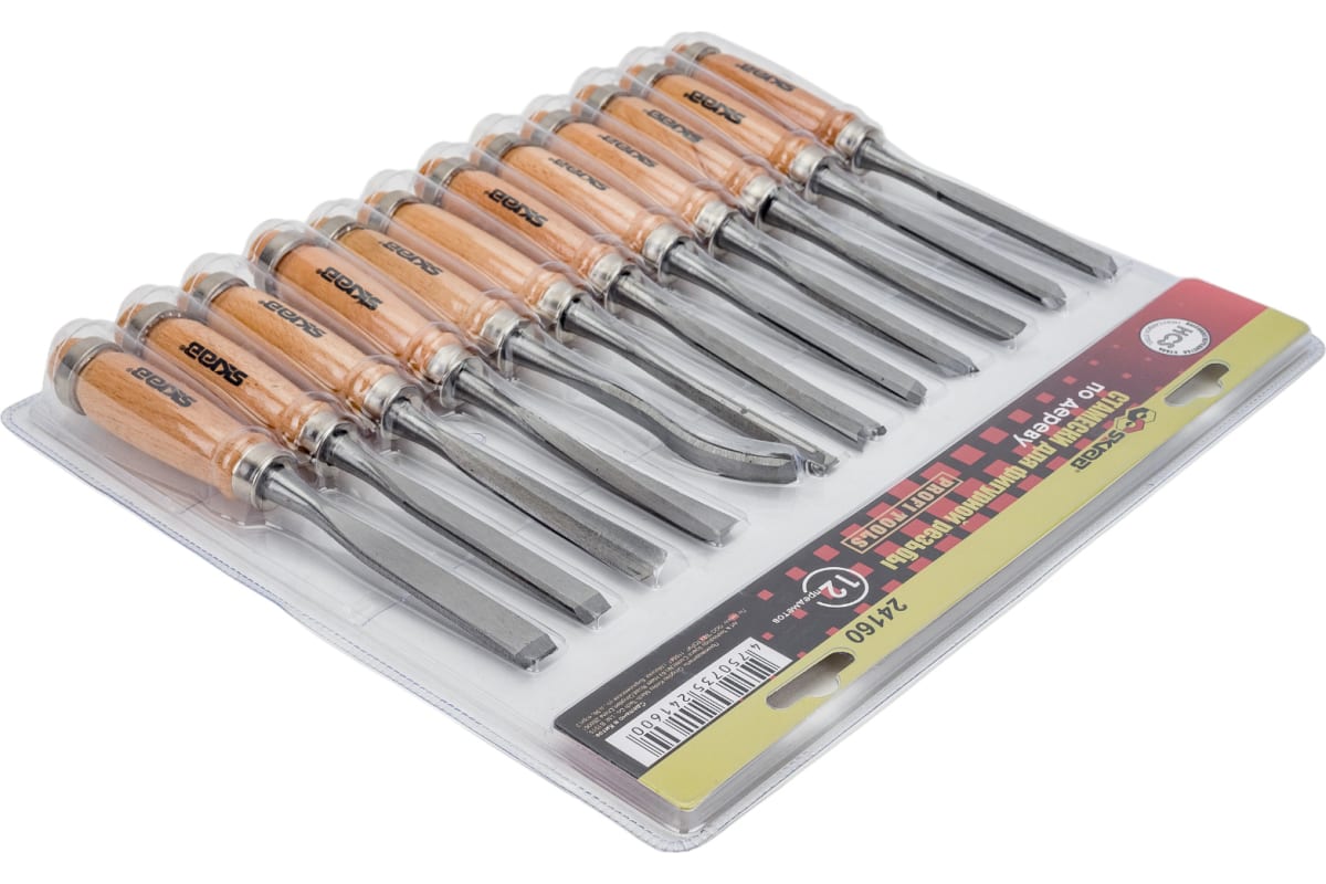 Стамески для фигурной резьбы Skrab 24160 по дереву, HCS / 12 предметов