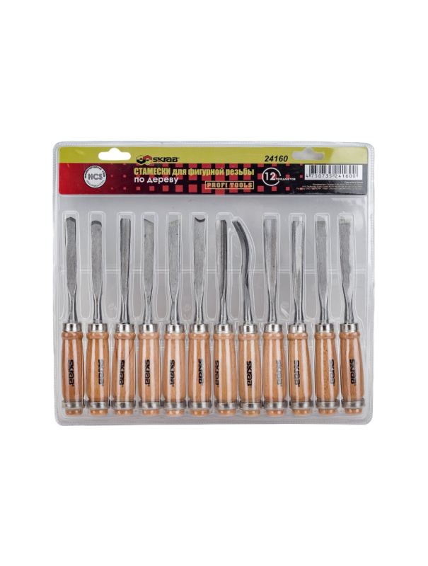 Стамески для фигурной резьбы Skrab 24160 по дереву, HCS / 12 предметов