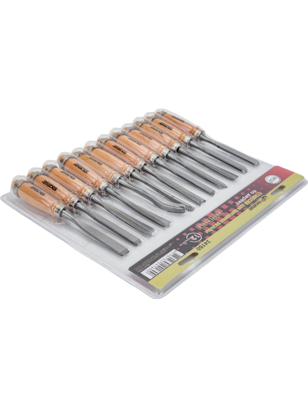 Стамески для фигурной резьбы Skrab 24160 по дереву, HCS / 12 предметов