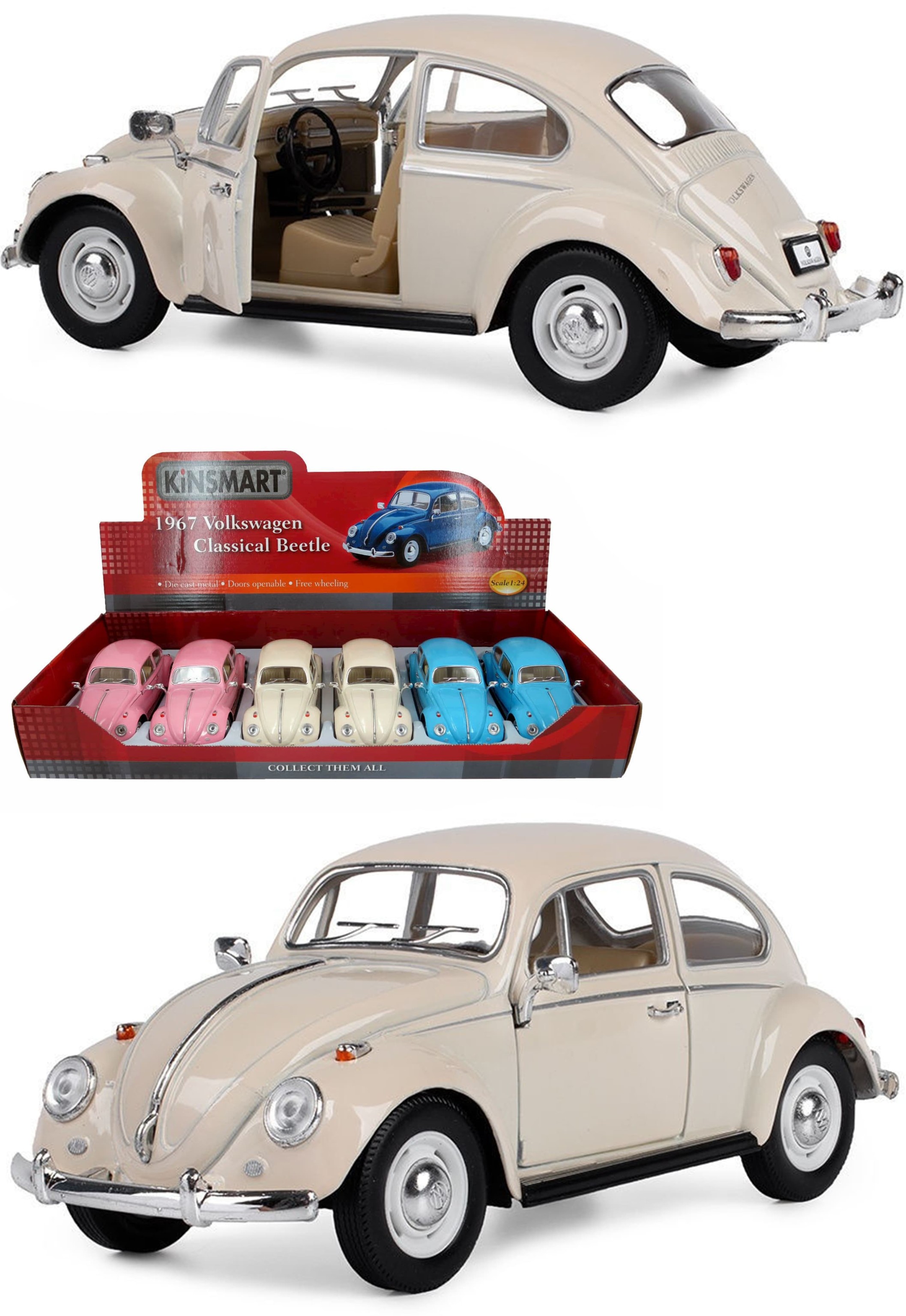 Металлическая машинка Kinsmart 1:24 «1967 Volkswagen Classical Beetle (Пастельные цвета)» KT7002DY инерционная / Бежевый