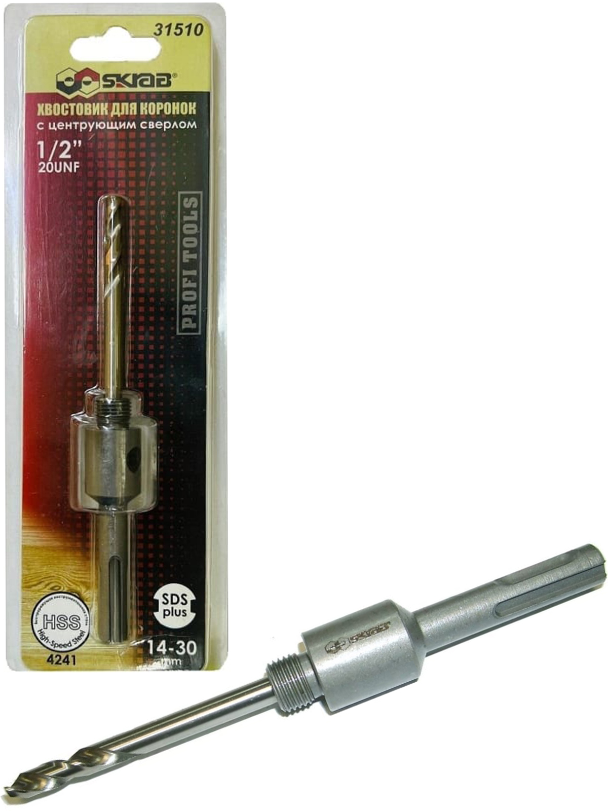 Хвостовик для коронок Skrab 31510 с центрующим сверлом 1/2', 14-30 мм. SDS+