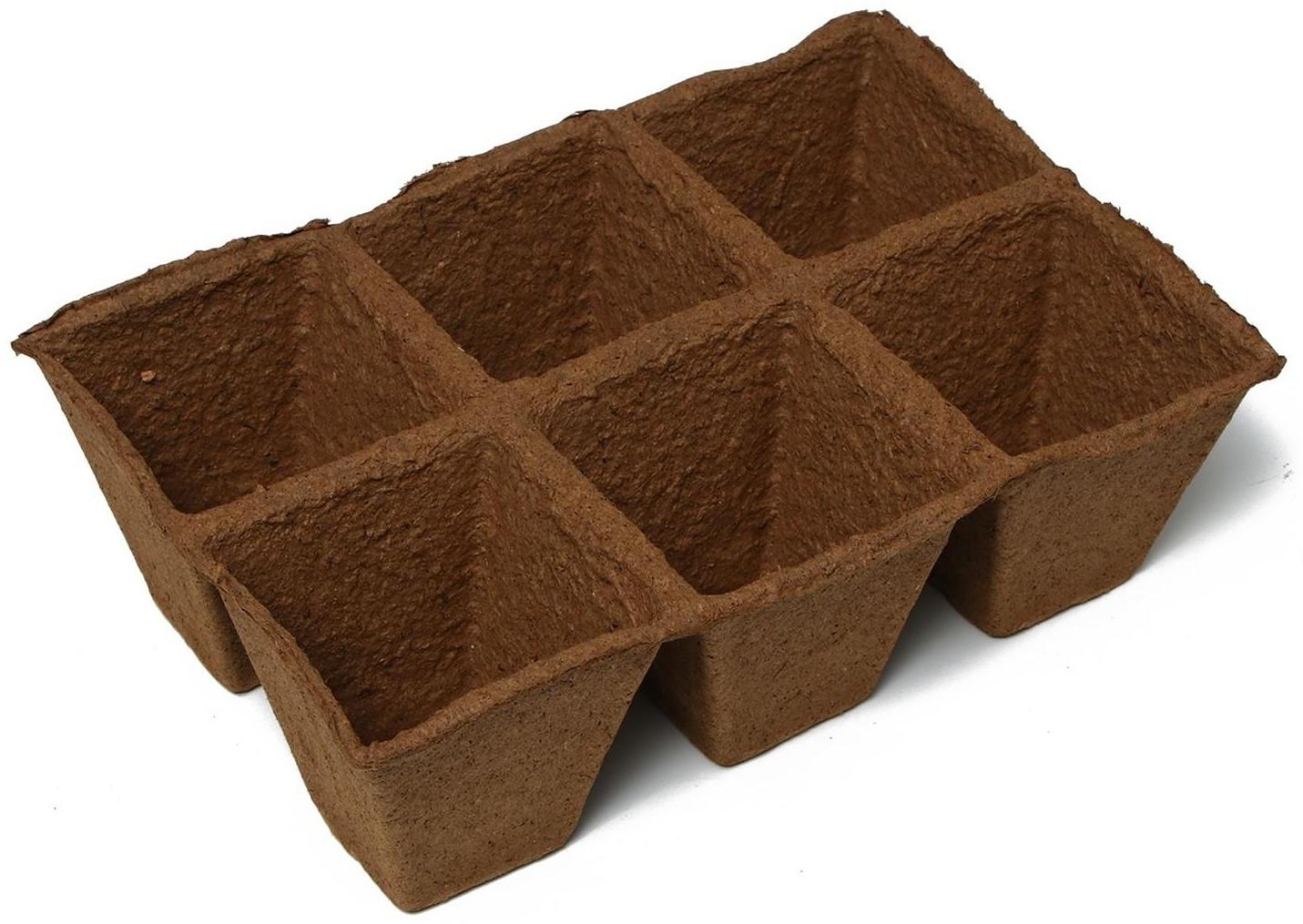 Торфяная кассета, 6 ячеек по 400 мл, 9 × 9 см