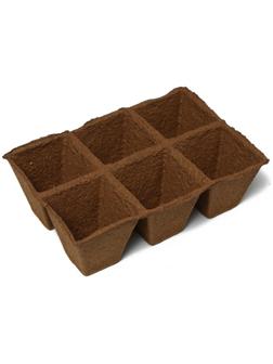 Торфяная кассета, 6 ячеек по 400 мл, 9 × 9 см