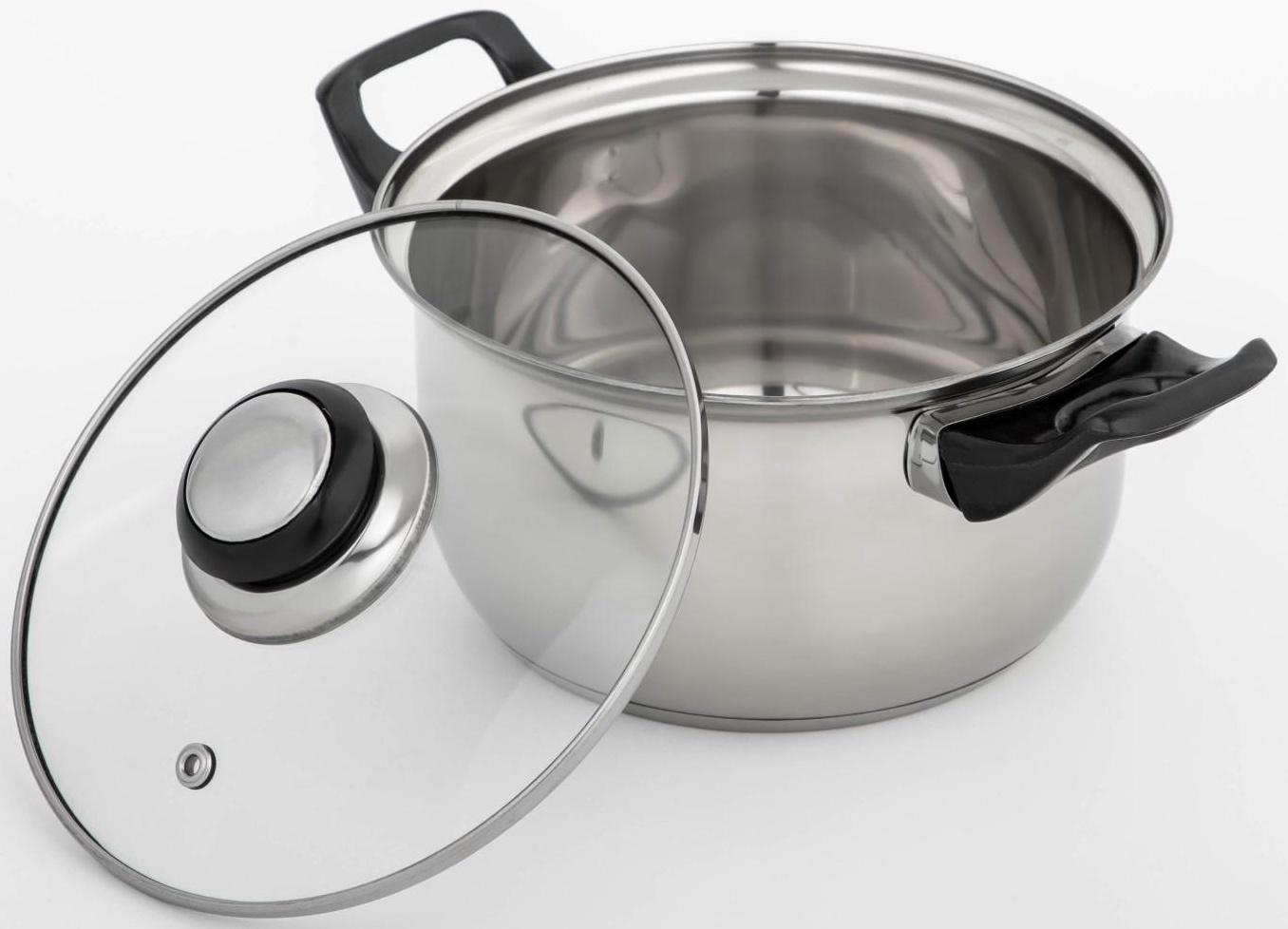 Кастрюля из нержавеющей стали Доляна «Чёрная ночь», 1,5 л, стеклянная крышка