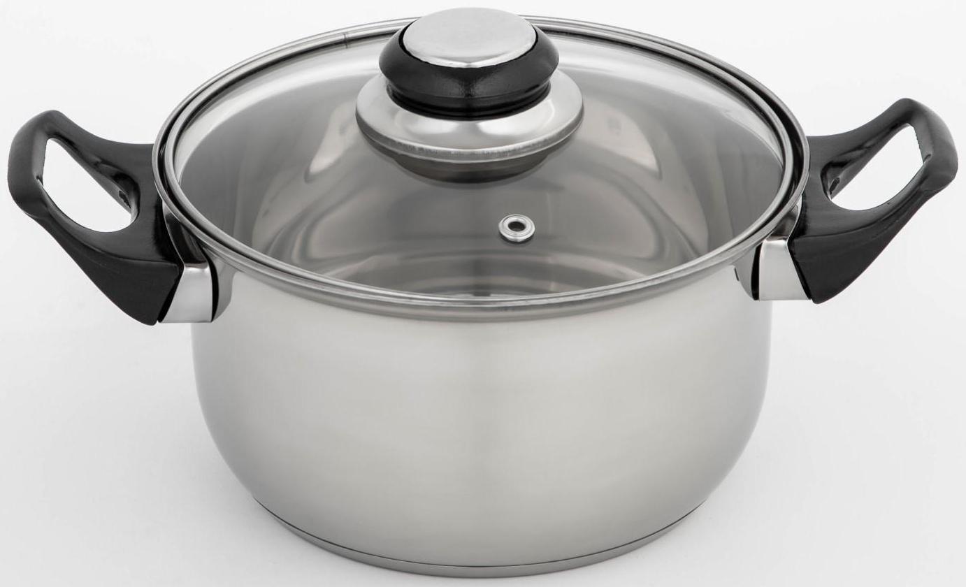 Кастрюля из нержавеющей стали Доляна «Чёрная ночь», 1,5 л, стеклянная крышка