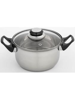 Кастрюля из нержавеющей стали Доляна «Чёрная ночь», 1,5 л, стеклянная крышка