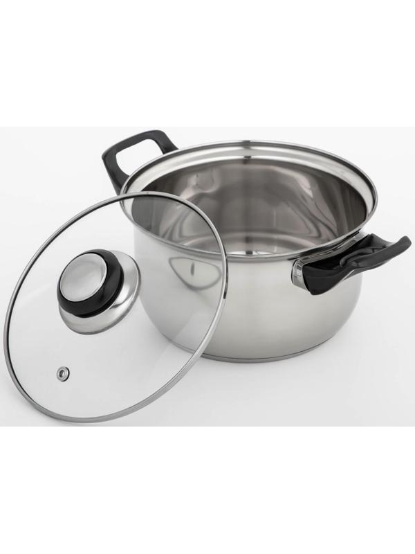 Кастрюля из нержавеющей стали Доляна «Чёрная ночь», 1,5 л, стеклянная крышка