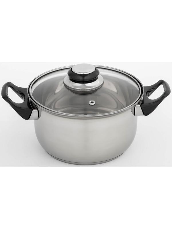 Кастрюля из нержавеющей стали Доляна «Чёрная ночь», 1,5 л, стеклянная крышка