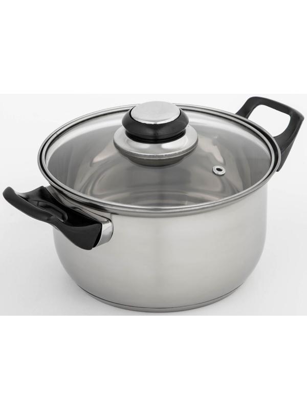 Кастрюля из нержавеющей стали Доляна «Чёрная ночь», 1,5 л, стеклянная крышка