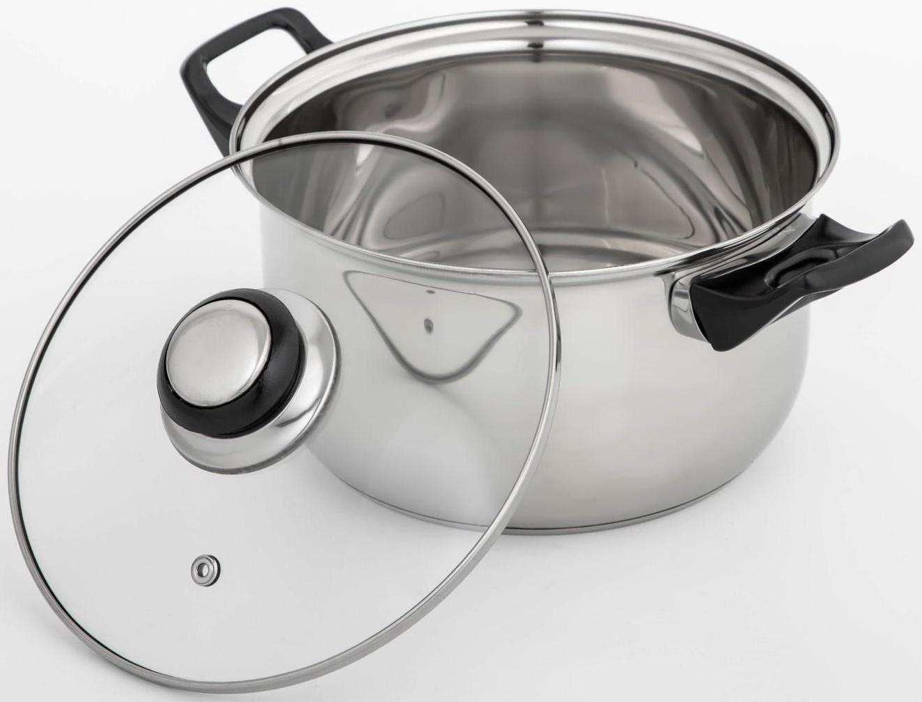 Кастрюля из нержавеющей стали Доляна «Чёрная ночь», 2,2 л, стеклянная крышка