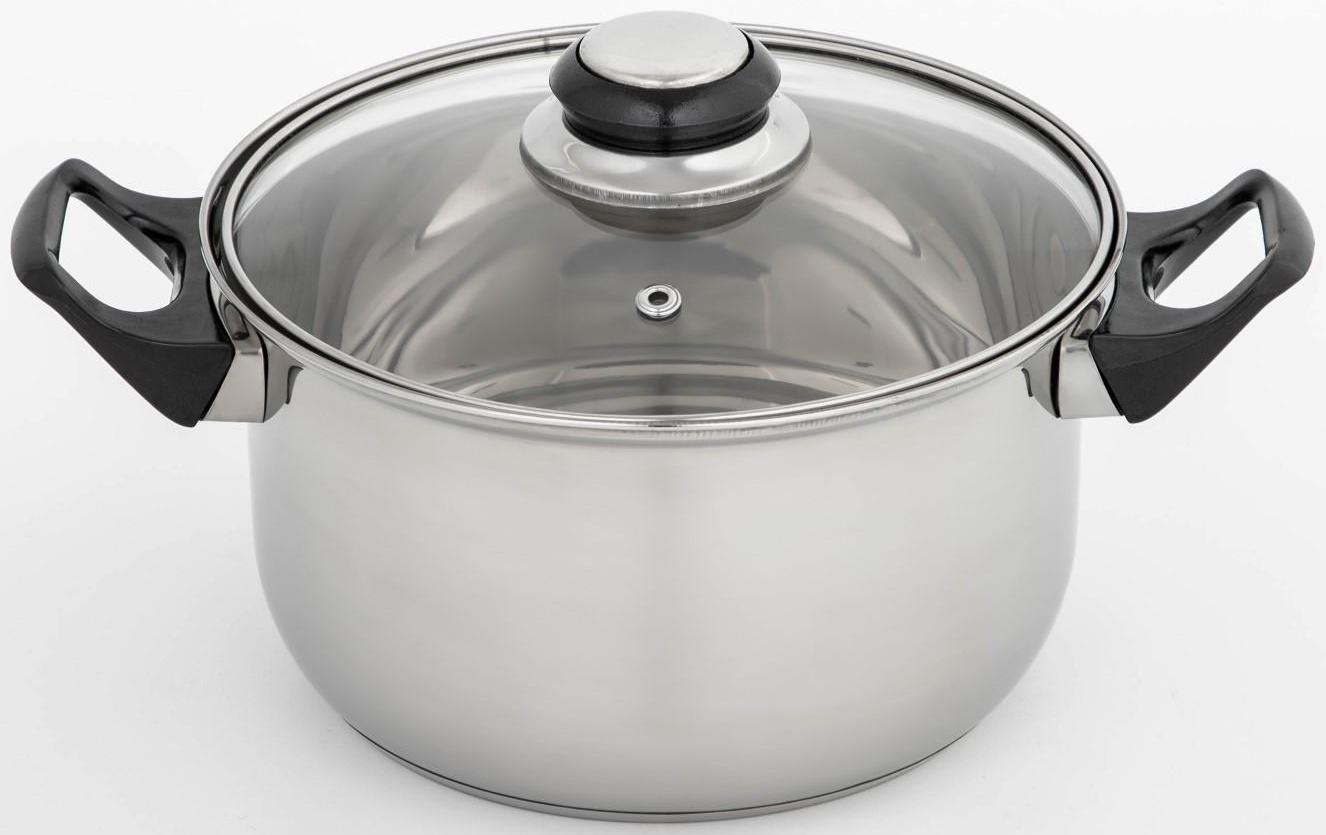 Кастрюля из нержавеющей стали Доляна «Чёрная ночь», 2,2 л, стеклянная крышка