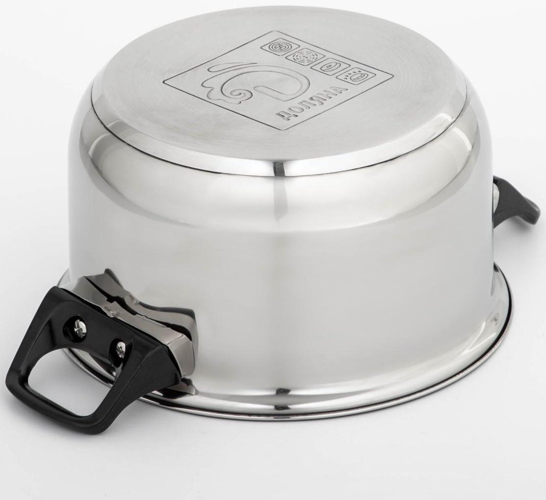 Кастрюля из нержавеющей стали Доляна «Чёрная ночь», 2,2 л, стеклянная крышка