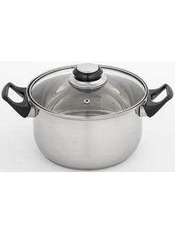 Кастрюля из нержавеющей стали Доляна «Чёрная ночь», 2,2 л, стеклянная крышка