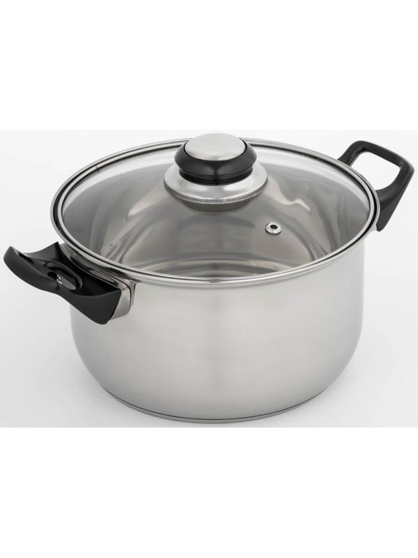 Кастрюля из нержавеющей стали Доляна «Чёрная ночь», 2,2 л, стеклянная крышка