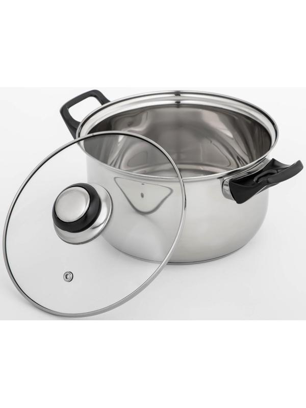 Кастрюля из нержавеющей стали Доляна «Чёрная ночь», 2,2 л, стеклянная крышка