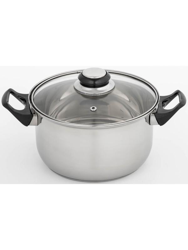 Кастрюля из нержавеющей стали Доляна «Чёрная ночь», 2,2 л, стеклянная крышка