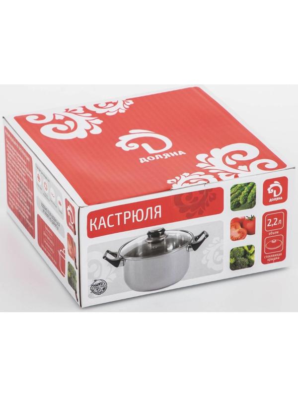 Кастрюля из нержавеющей стали Доляна «Чёрная ночь», 2,2 л, стеклянная крышка