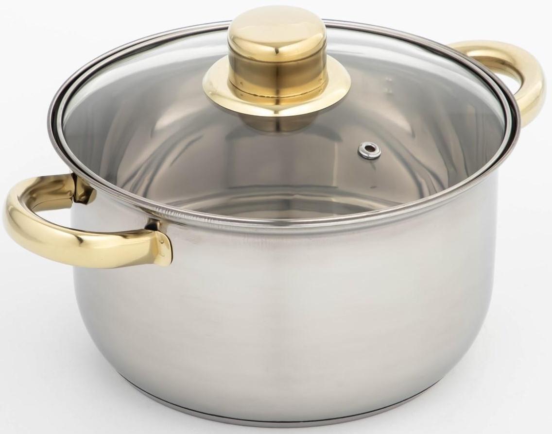 Кастрюля из нержавеющей стали Доляна «Роскошь», 2,2 л, d=19 см, стеклянная крышка