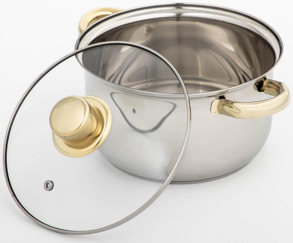 Кастрюля из нержавеющей стали Доляна «Роскошь», 2,2 л, d=19 см, стеклянная крышка