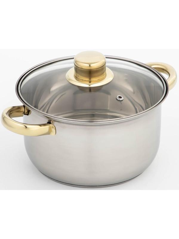 Кастрюля из нержавеющей стали Доляна «Роскошь», 2,2 л, d=19 см, стеклянная крышка