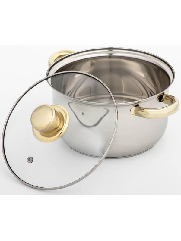 Кастрюля из нержавеющей стали Доляна «Роскошь», 2,2 л, d=19 см, стеклянная крышка