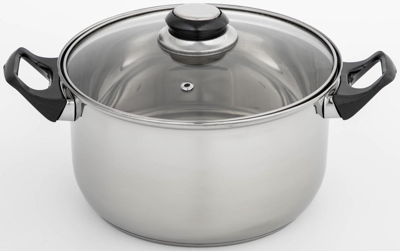Кастрюля из нержавеющей стали Доляна «Чёрная ночь», 3 л, стеклянная крышка