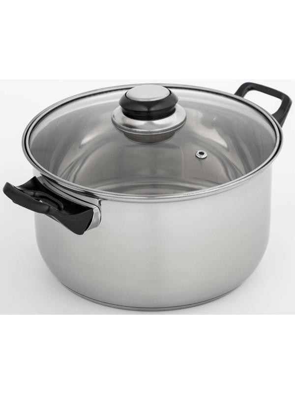 Кастрюля из нержавеющей стали Доляна «Чёрная ночь», 3 л, стеклянная крышка