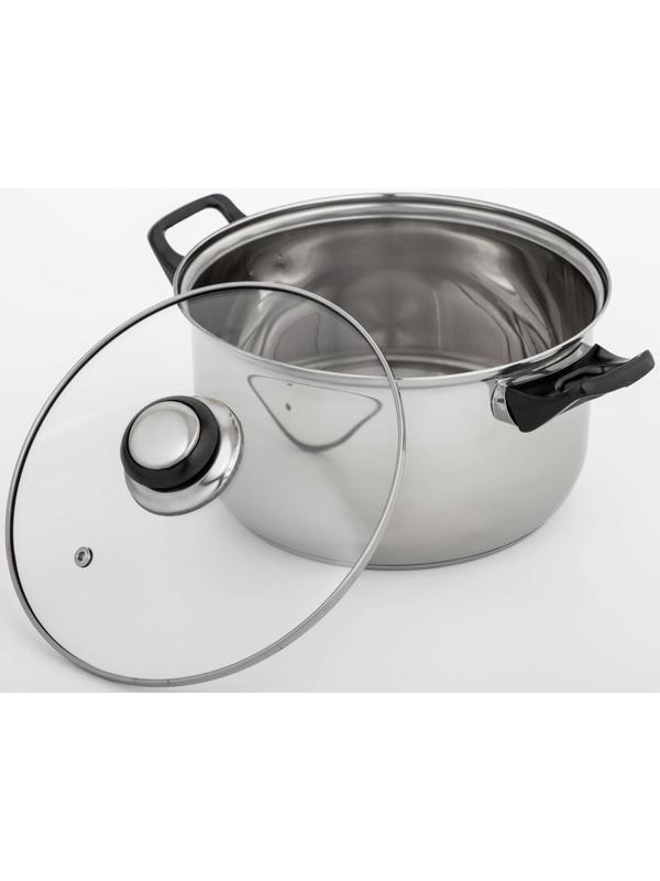 Кастрюля из нержавеющей стали Доляна «Чёрная ночь», 3 л, стеклянная крышка