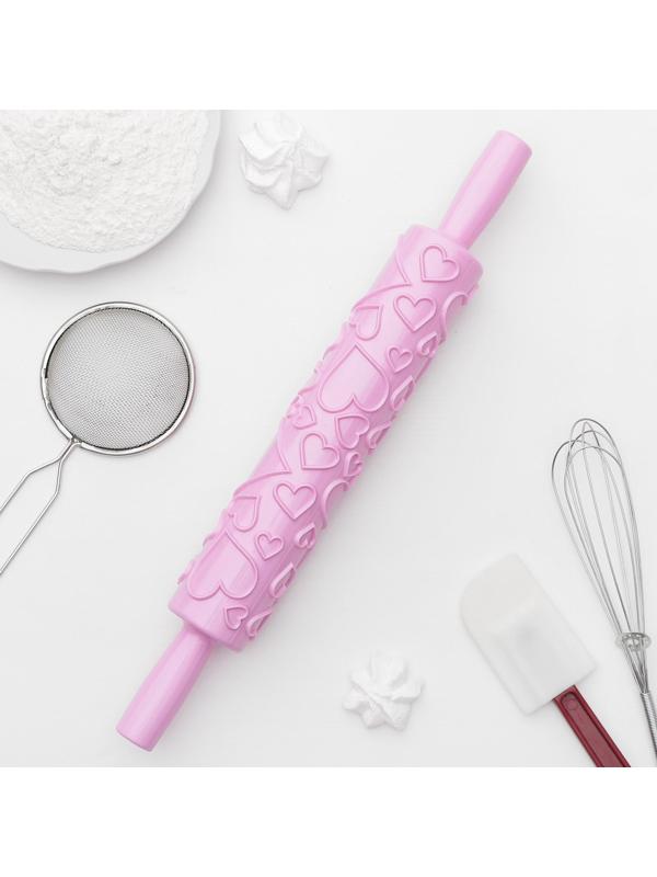 Скалка кондитерская «Сердца», 39,5 см, фактурная