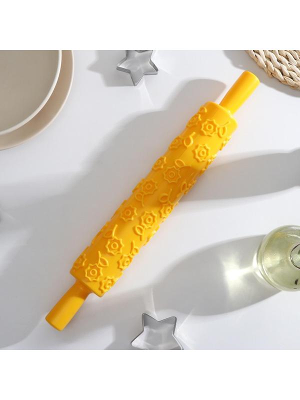 Скалка кондитерская «Цветочки», 37 см, фактурная